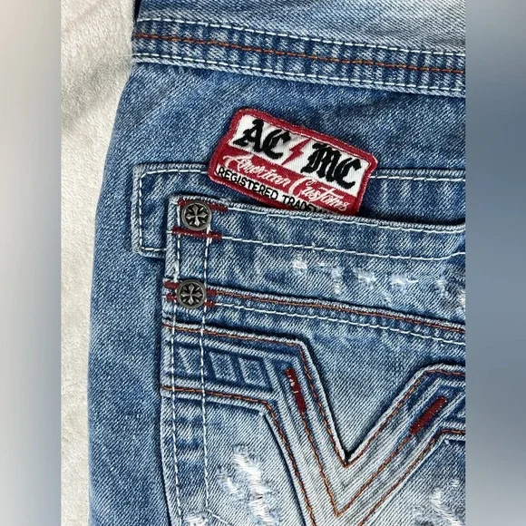 INSANE Y2K Affliction Black Premium BLAKE 34 Long Patch Distressed Jeans AC/DC - Picture 15 of 16